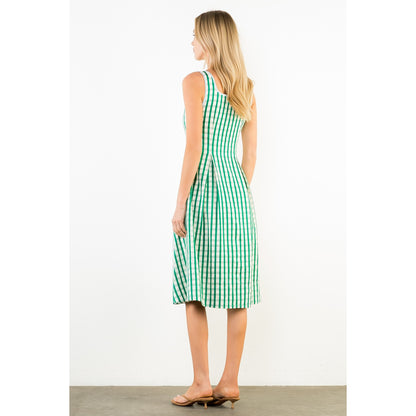 Thin Strap Gingham Pattern Dress - Green