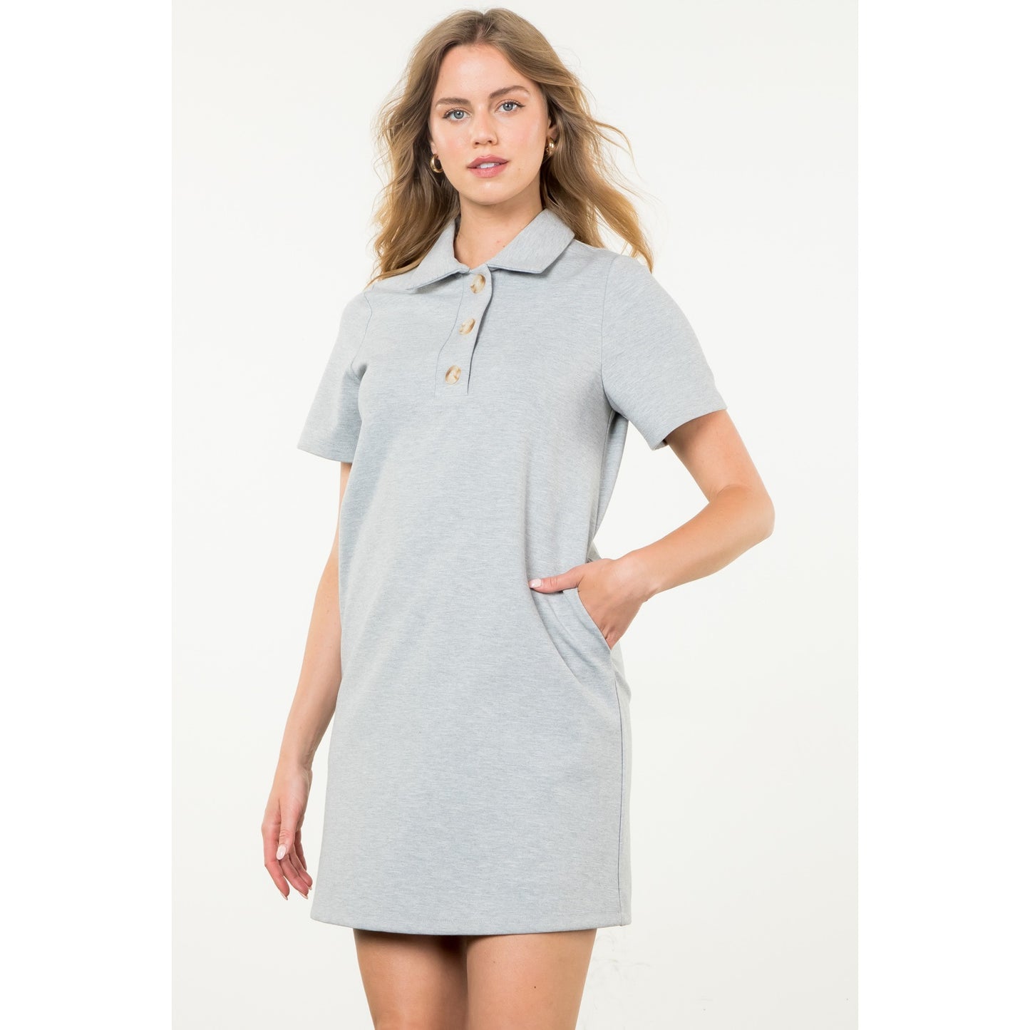 THML - Short Sleeve Midi Dress - Gray