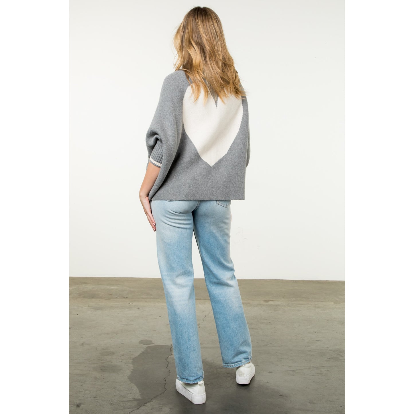 THML - Solid Knit Heart Cardigan - Heather Grey