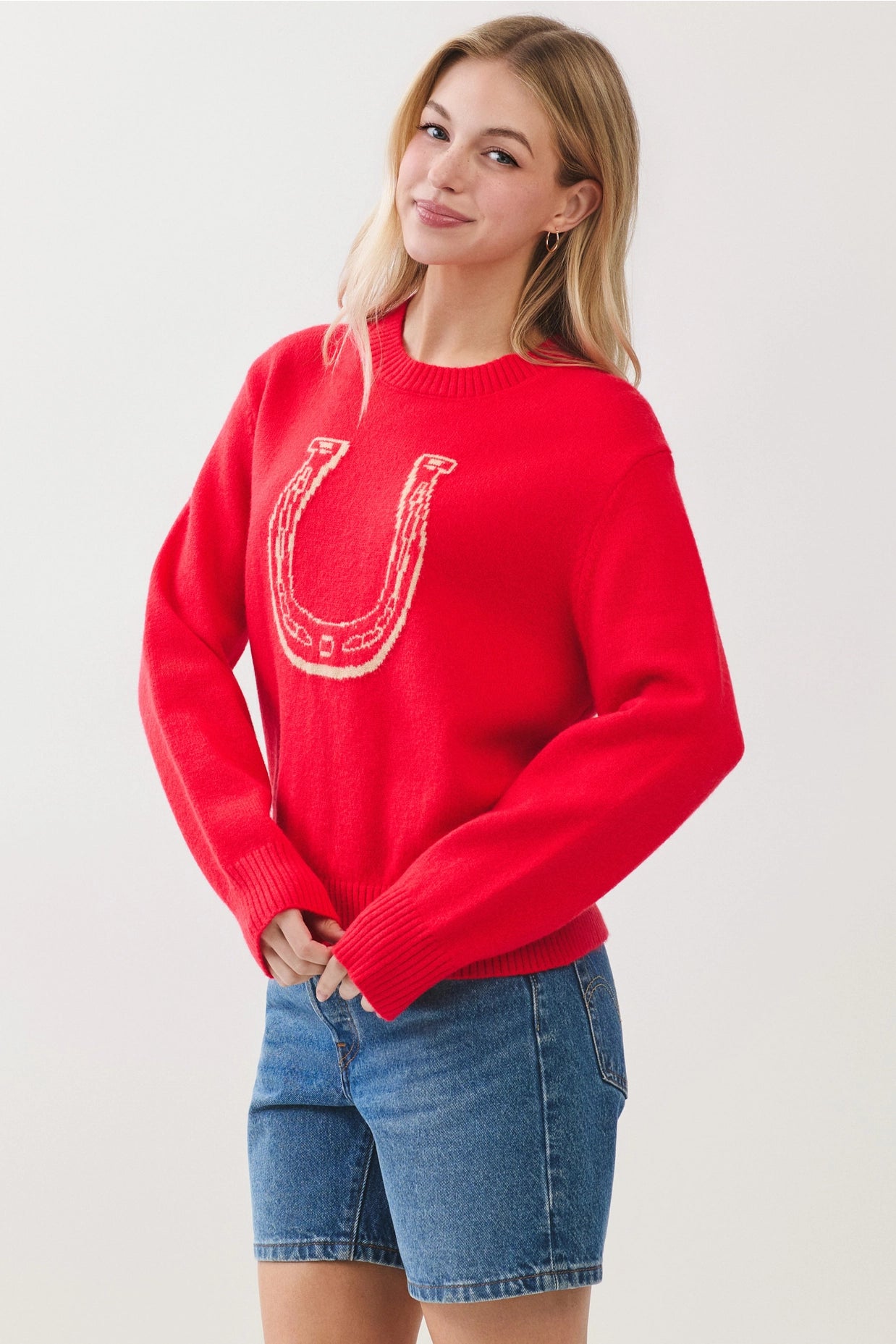 Horsesheo Graphic Knit Sweater - Red