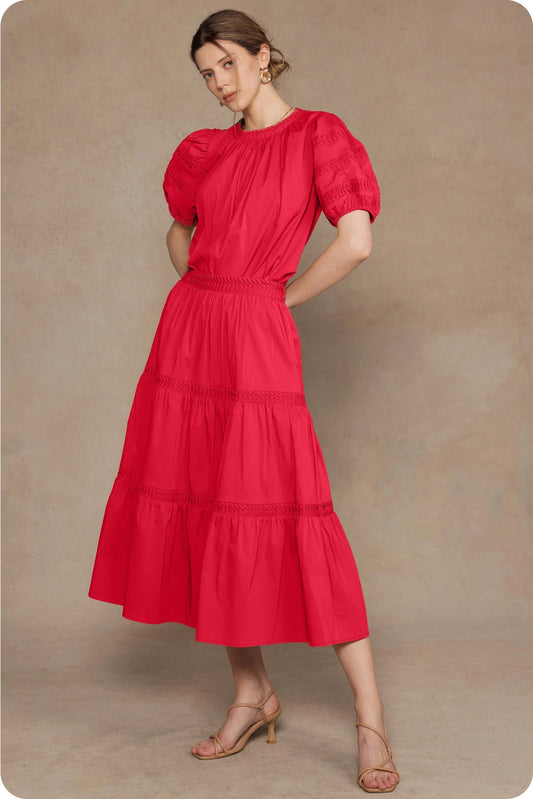 Reverse Pintuck Puff Sleeve Top - Cherry Red