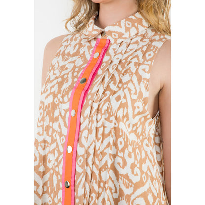 THML - Sleeveless Print Dress - Beige