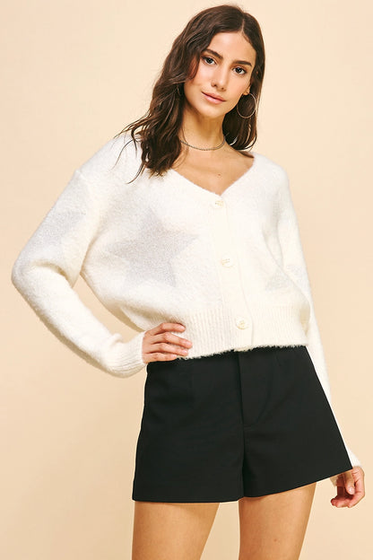 Star Embellishment Sweater Cardigan - Ivory