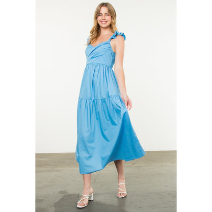 THML - Tiered Poplin Maxi Dress - Blue