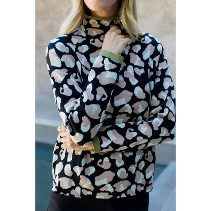 Mock Neck Pattern Detailed Sweater - Black