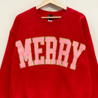 Sweet Claire - Merry Glitter Holiday Sweatshirt - Red