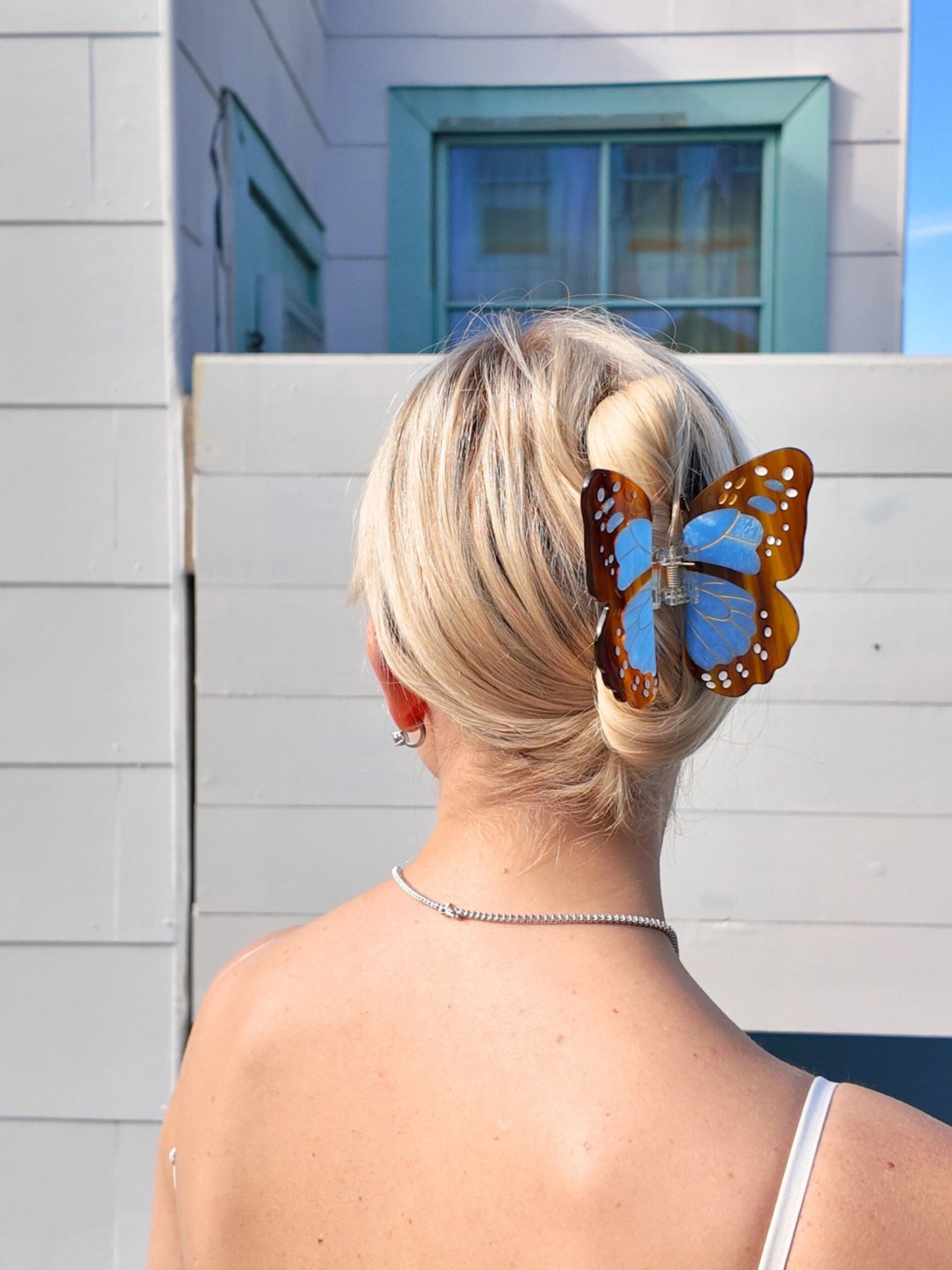 Hand-Painted Boho Monarch Claw Hair Clip | Eco-Friendly | Blue
