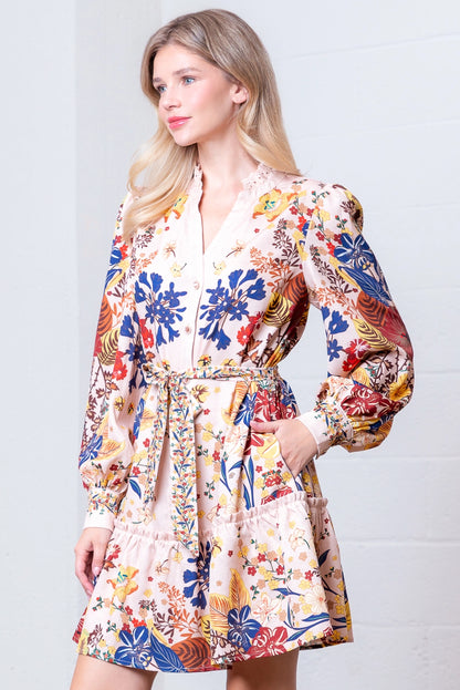 Floral Printed Dress - Salmon Multi
