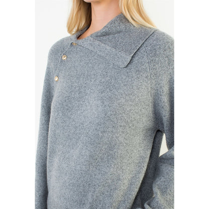 Long Sleeve Knitted Sweater - Heather Gray