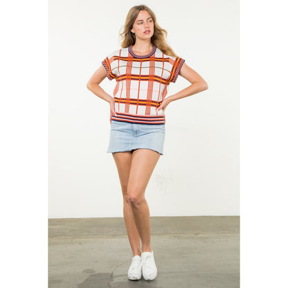 THML - Short Sleeve Plaid Top - Cream