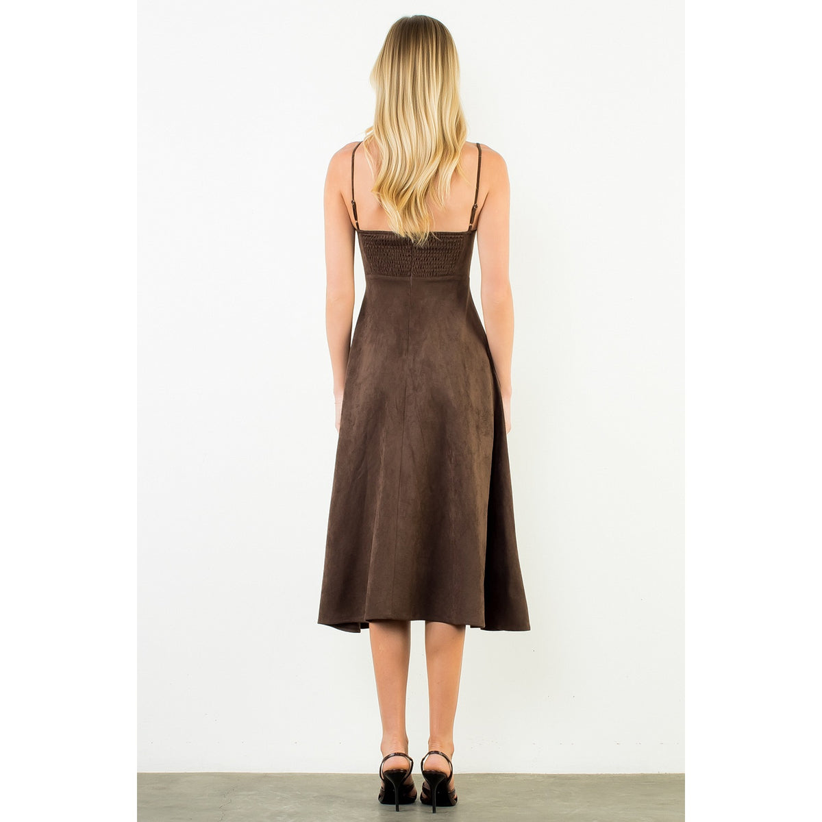 Suede Strapped Dress - Brown