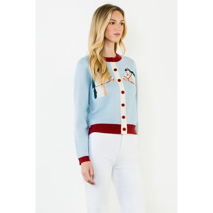Double Horse Knit Cardigan - Light Blue