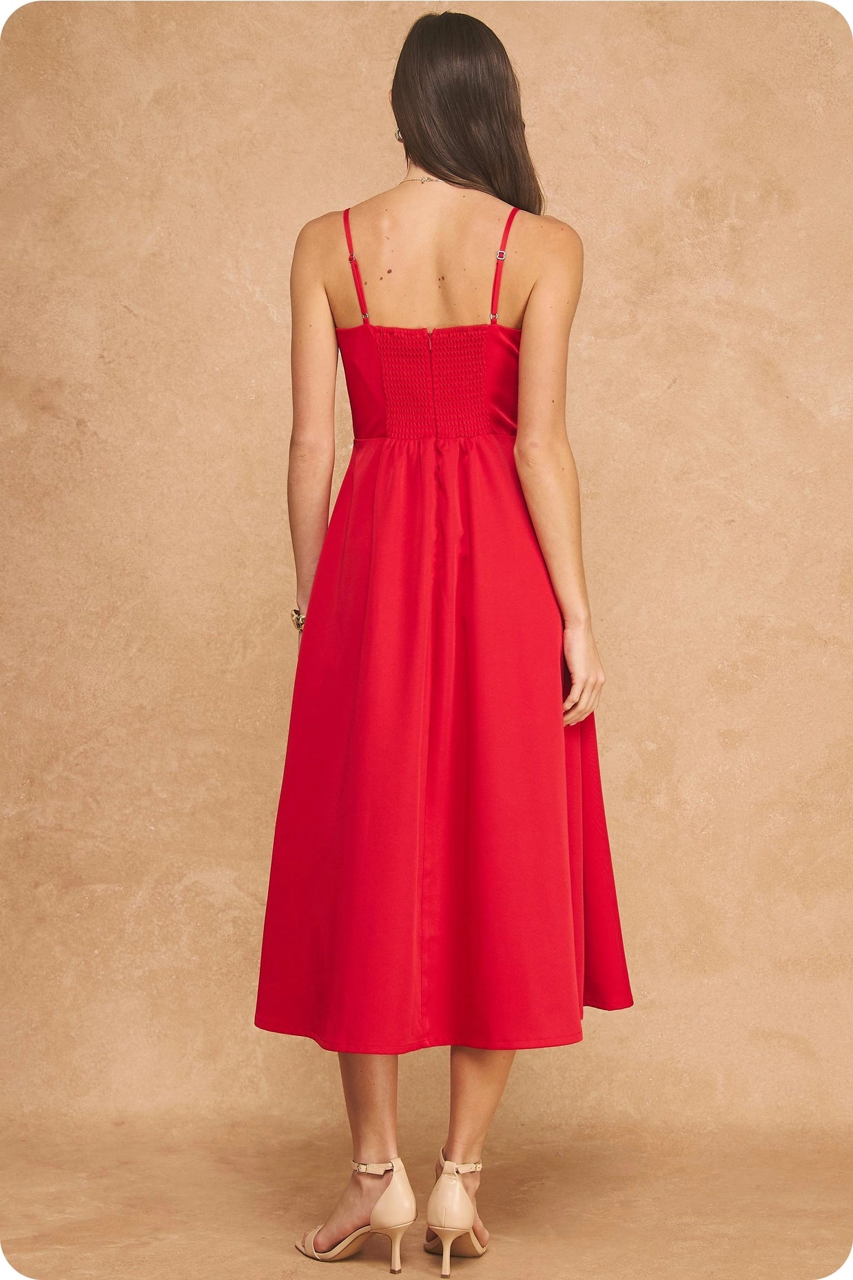 Oversized Floral Appliqué Piping Sleeveless Midi Dress - Red/Pink