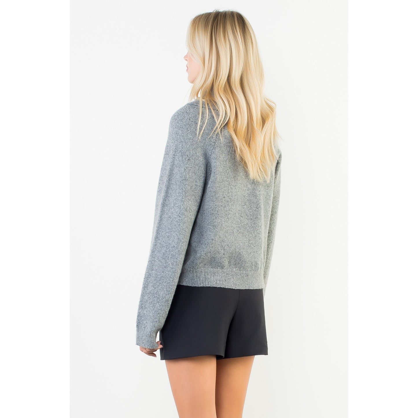 Long Sleeve Knitted Sweater - Heather Gray