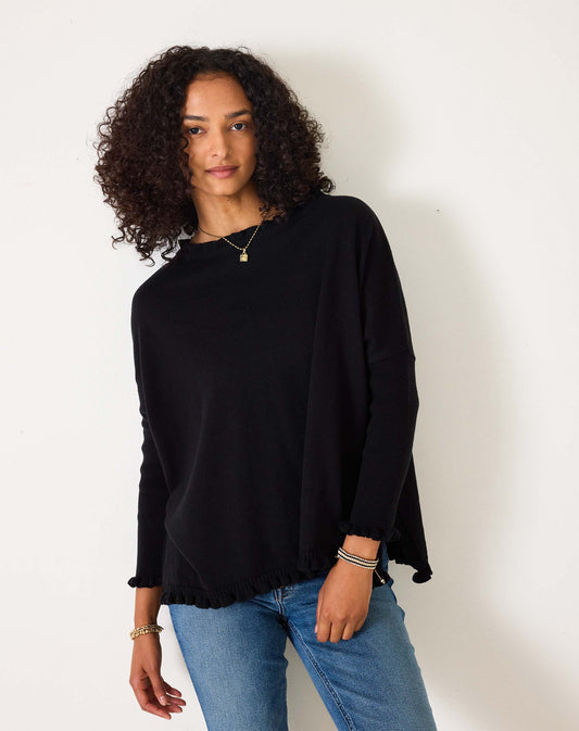 Catalina Cotton Ruffle Sweater - Black