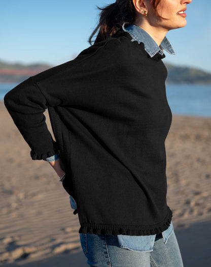 Catalina Cotton Ruffle Sweater - Black
