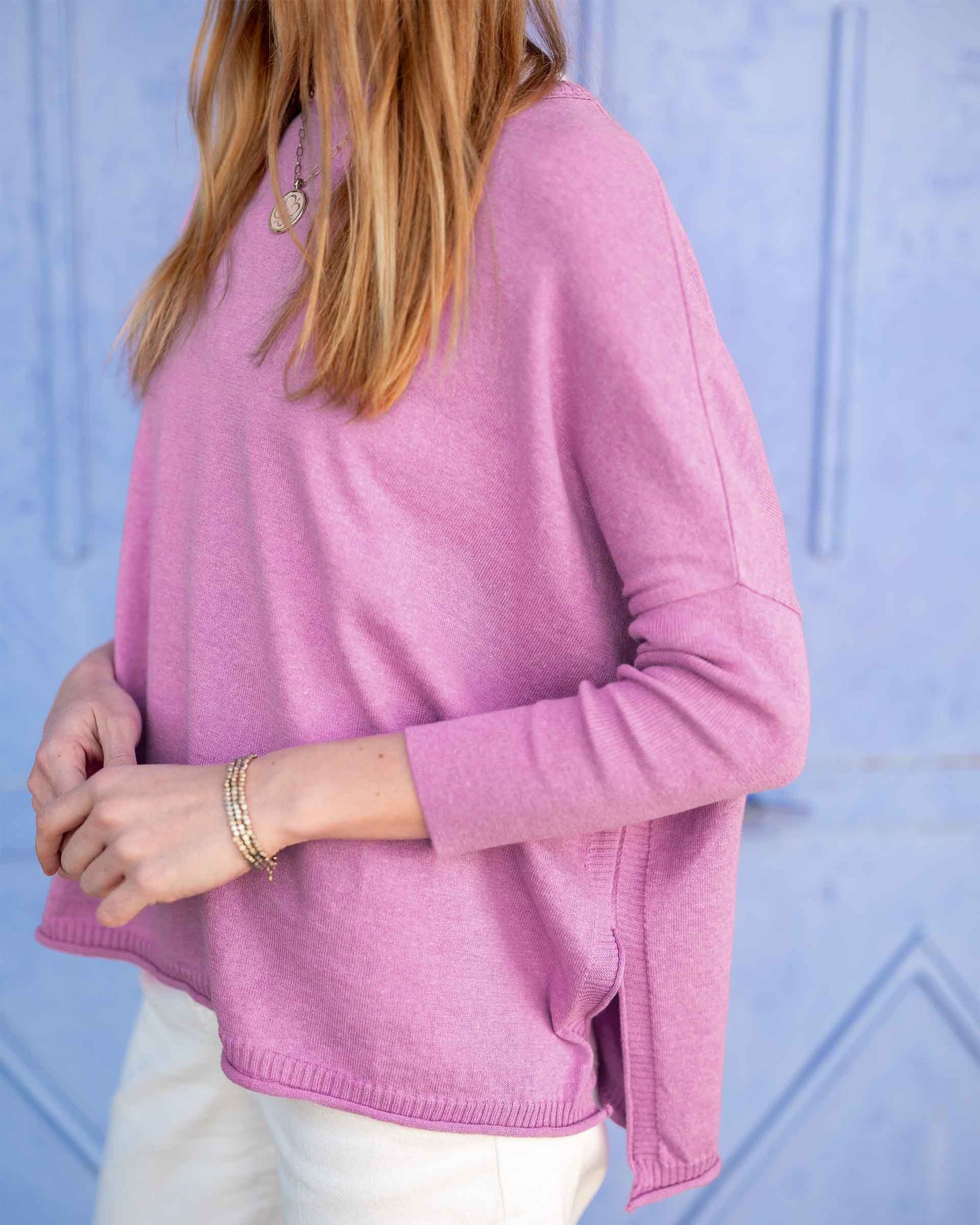 Catalina Cotton Sweater - Razzle Pink