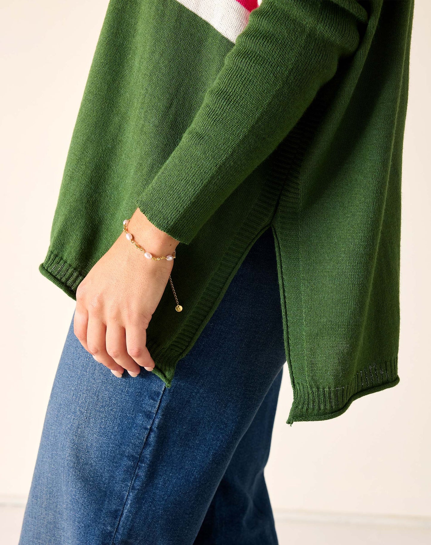 Catalina Crewneck Sweater - Green/Lipstick