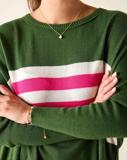 Catalina Crewneck Sweater - Green/Lipstick