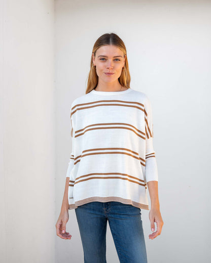 MerSea - Catalina Crewneck Sweater - White/Tobacco Double Stripe