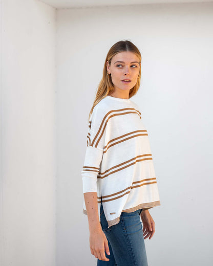 MerSea - Catalina Crewneck Sweater - White/Tobacco Double Stripe