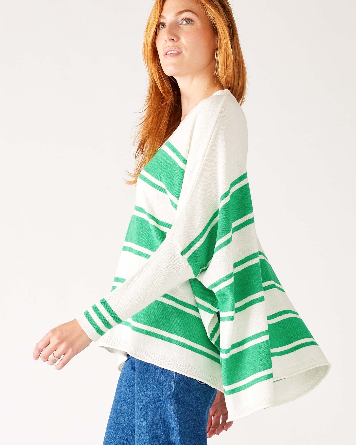 MerSea - Catalina V-Neck Sweater - White/Jade Stripe