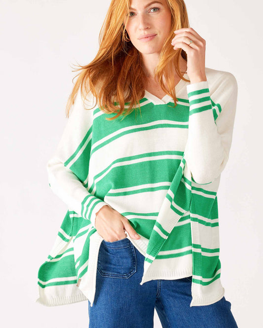 MerSea - Catalina V-Neck Sweater - White/Jade Stripe