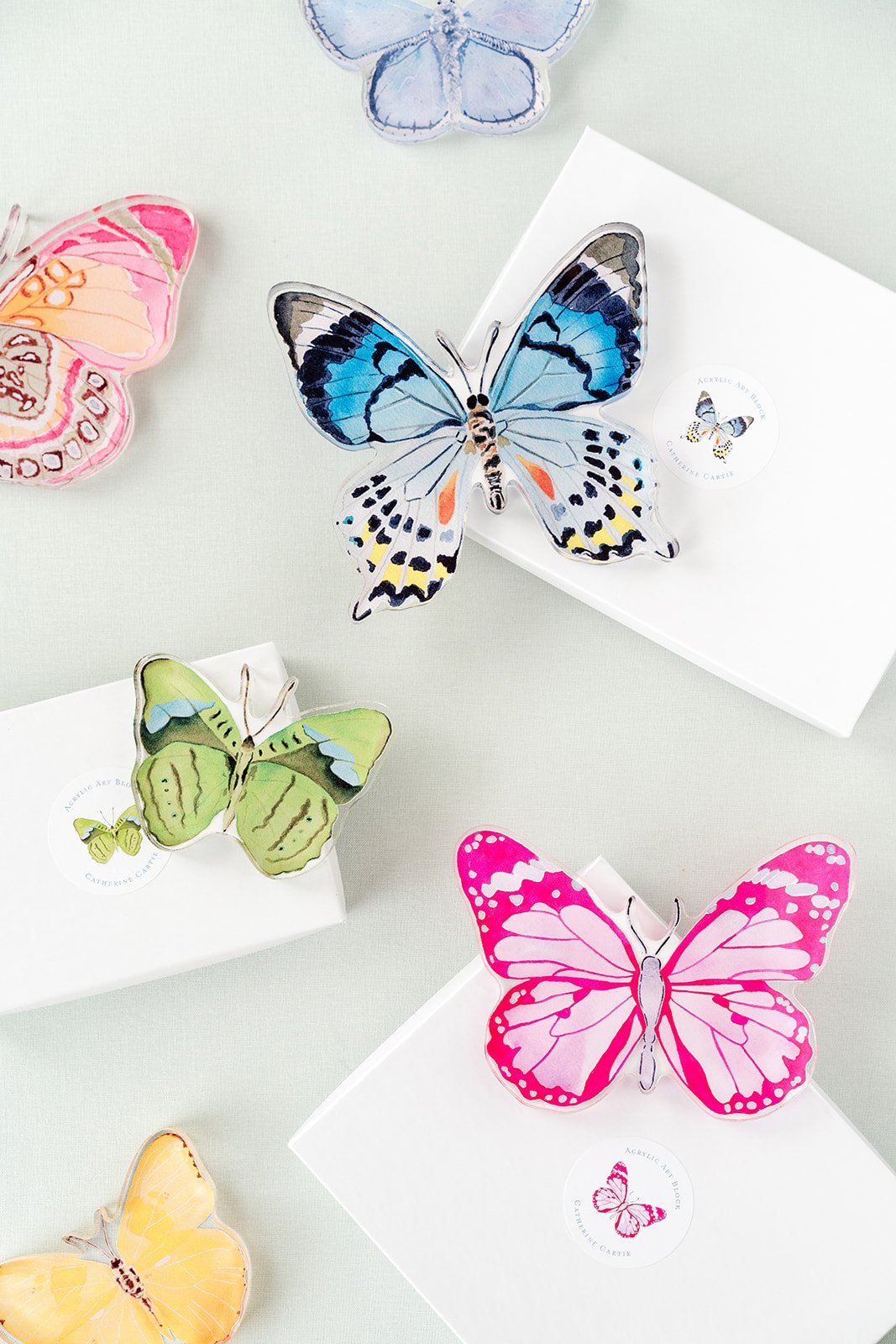 Pink and Green Butterfly Acrylic Art Block