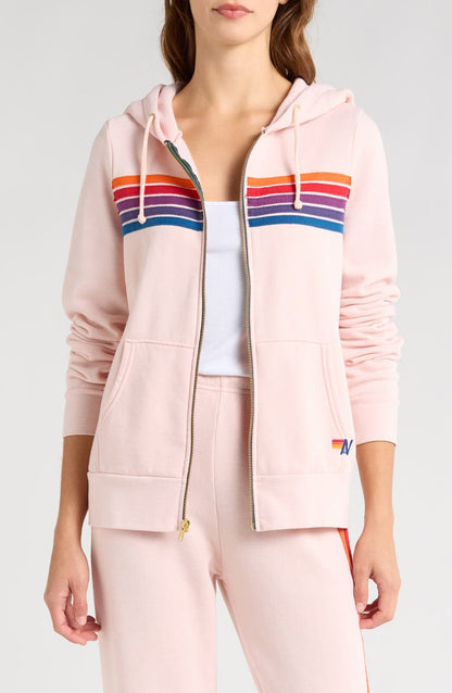 Aviator Nation - 5 Stripe Zip Hoodie - Light Pink/Purple Orange