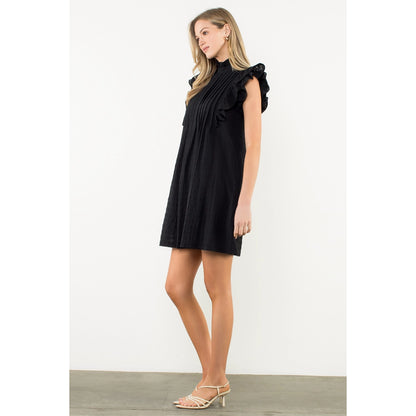 Button Back Flutter Sleeve Dress - Black