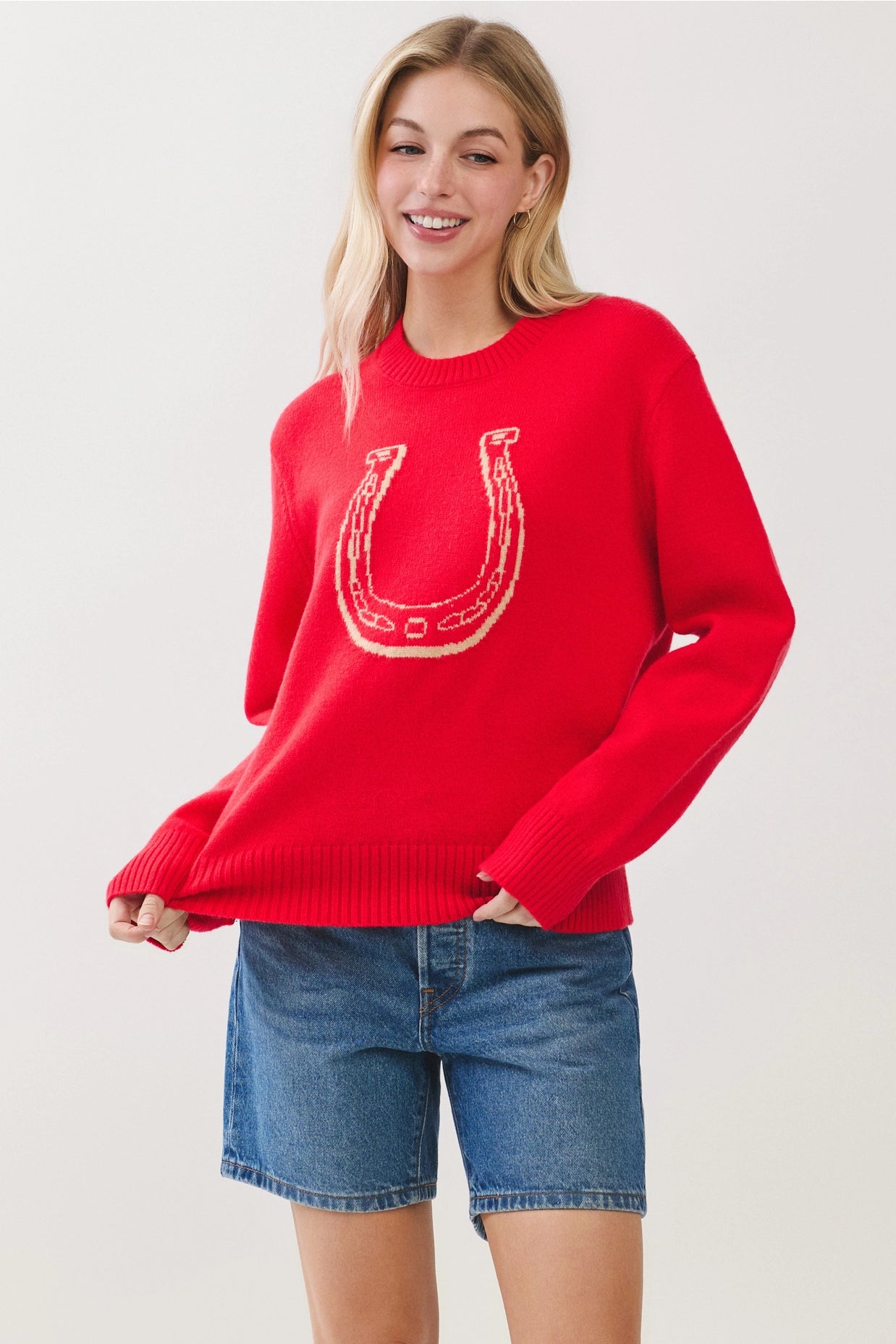 Horsesheo Graphic Knit Sweater - Red