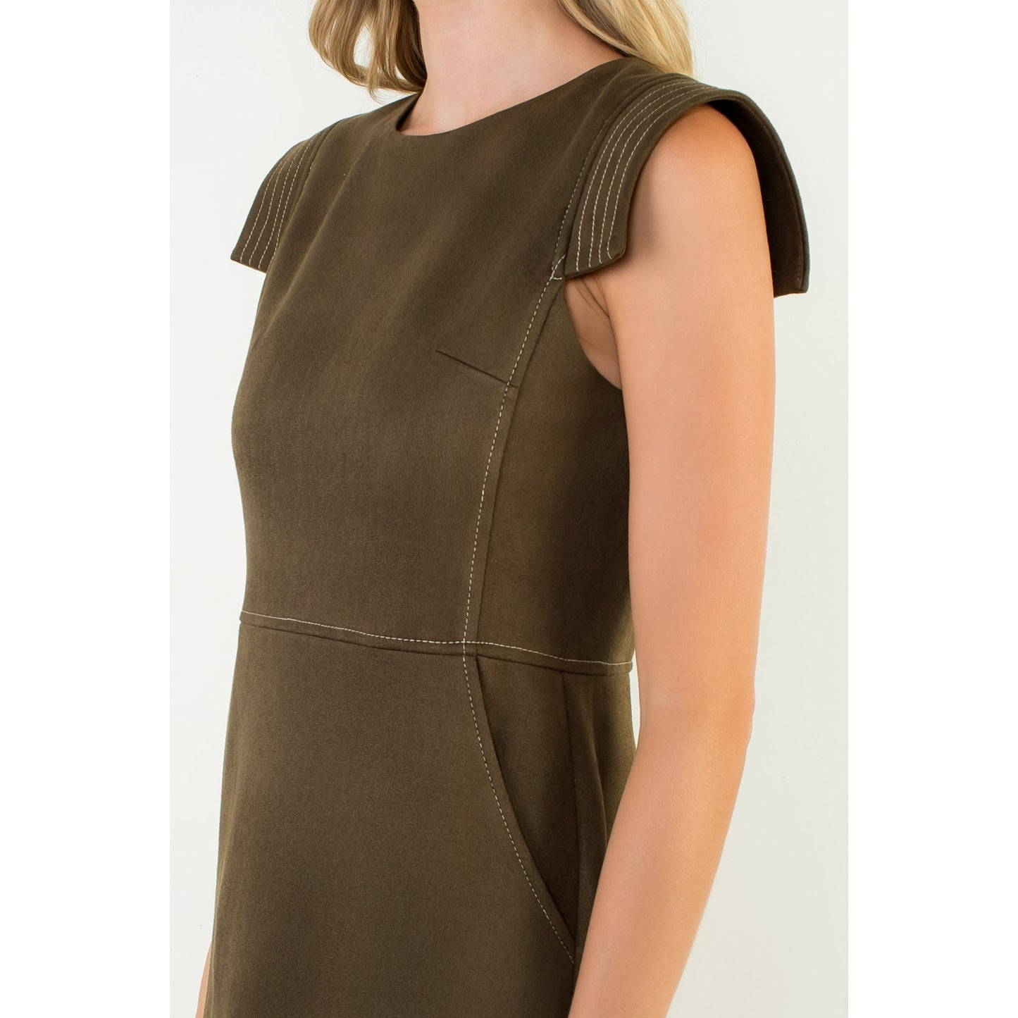 Sleeveless Suede Dress - Olive