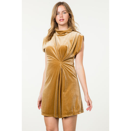 THML - Sleeveless Velvet Midi Dress - Mustard