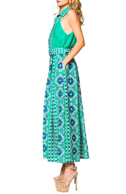 Leena Printed Halter Maxi Dress - Green Multi