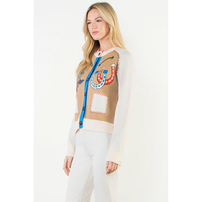 Western Theme Embroidery Detail Cardigan - Cream
