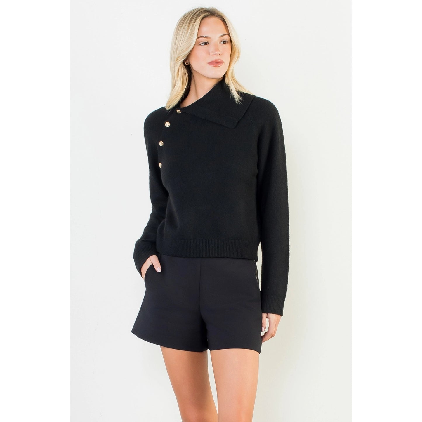 Long Sleeve Knitted Sweater - Black