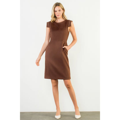 Sleeveless Suede Dress - Brown