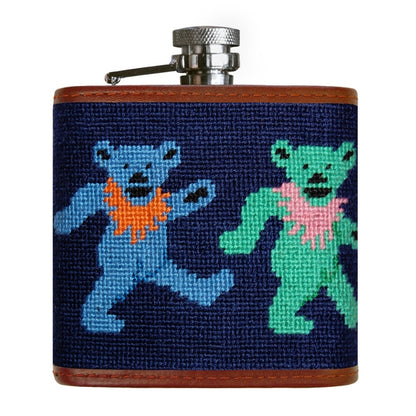 Dancing Bears Needlepoint Flask