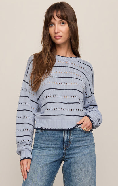 Darby Stripe Pointelle Sweater - Skyline