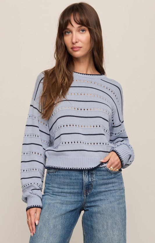 Darby Stripe Pointelle Sweater - Skyline