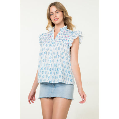 THML - Button Up Print Top - White