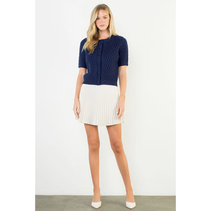 Short Sleeve Button Knit Top - Navy
