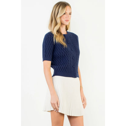 Short Sleeve Button Knit Top - Navy