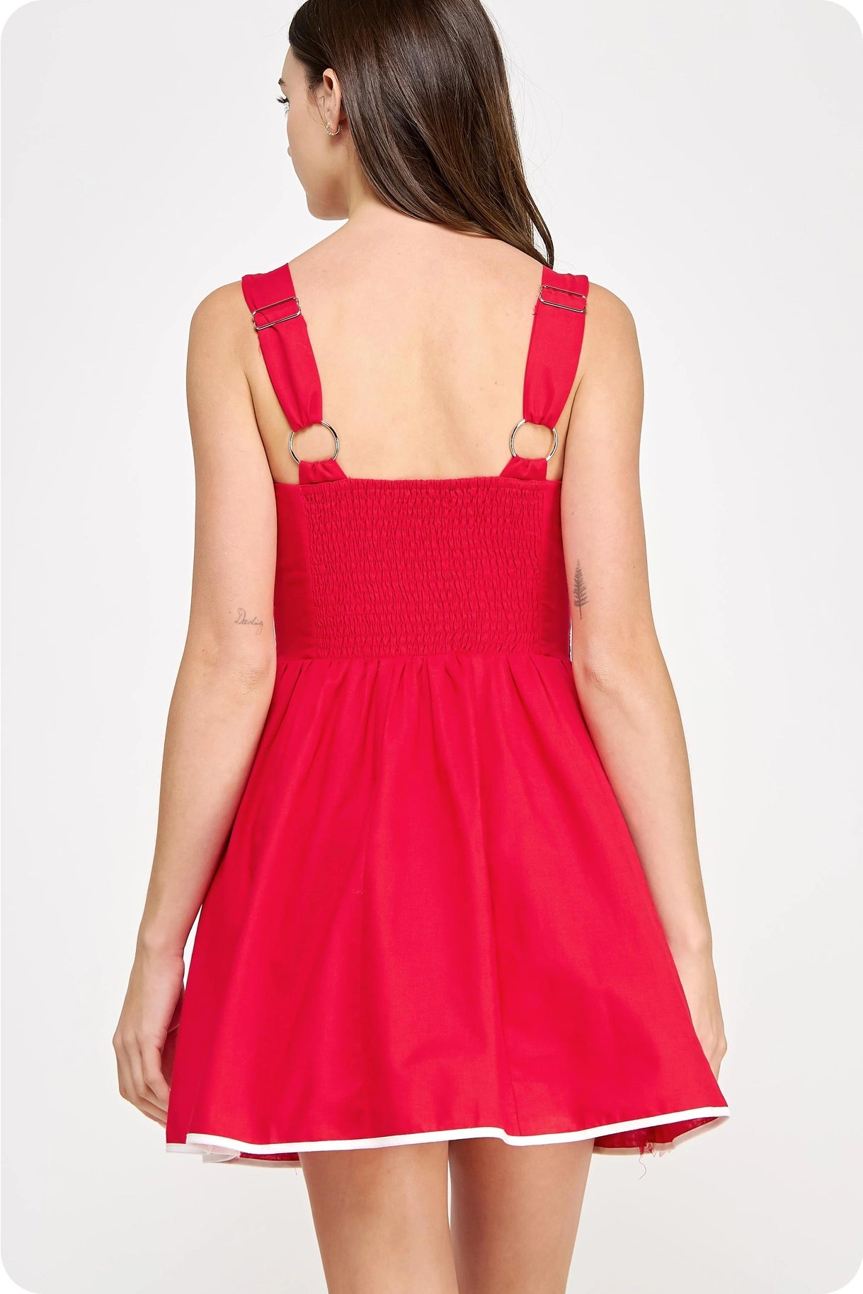 Piping Contrast Sleeveless Linen Mini Dress - Red