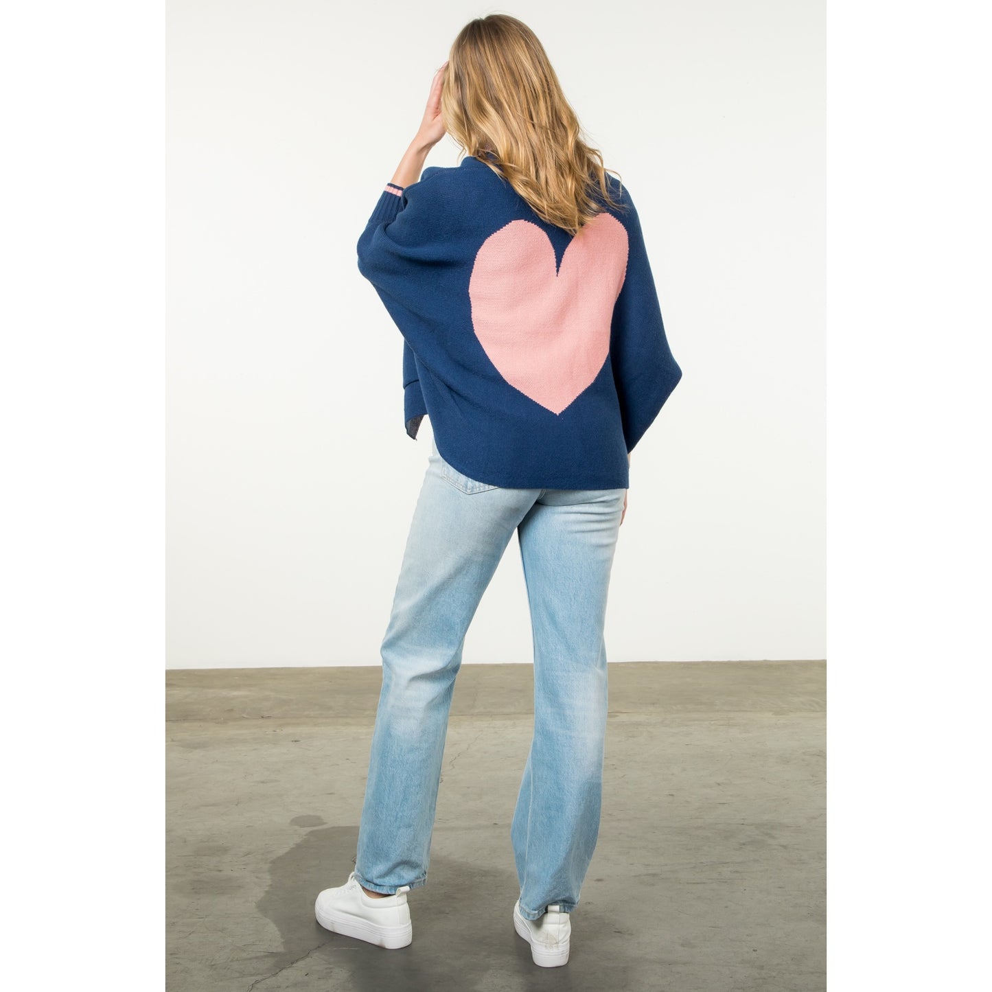 THML - Solid Knit Heart Cardigan - Navy