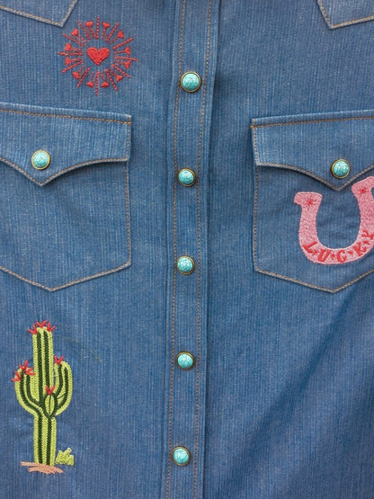 Embroidered Denim Button Down Shirt