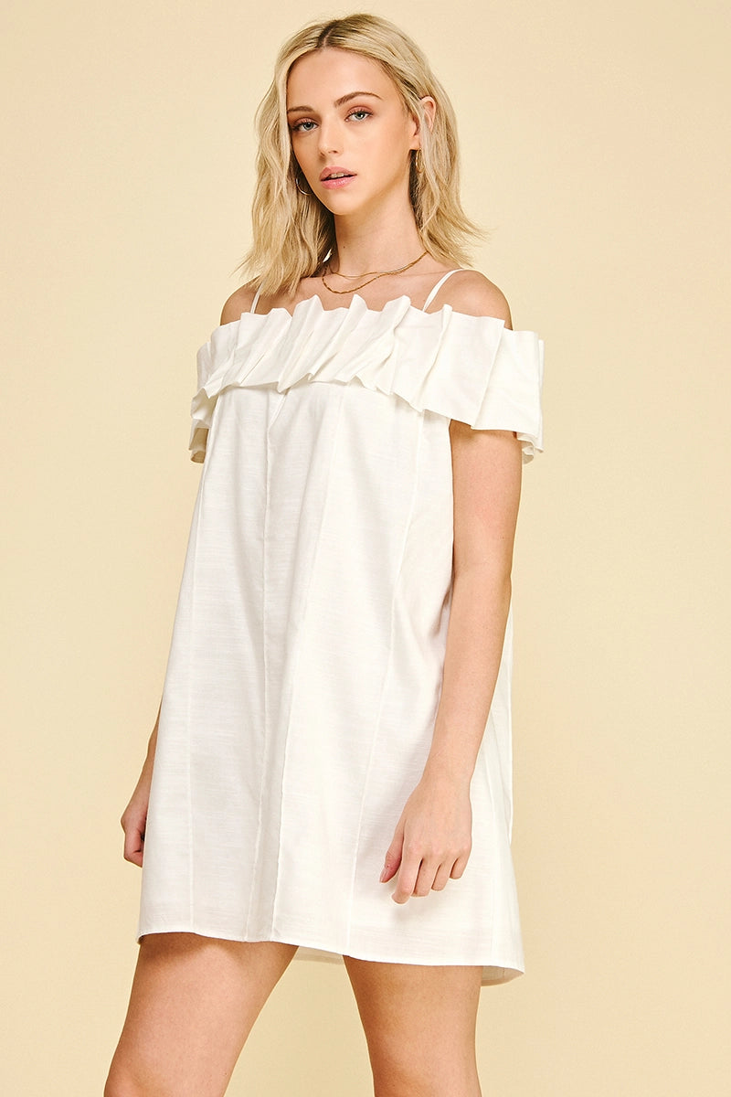 Ruffled Off Shoulder Mini Dress - Off White