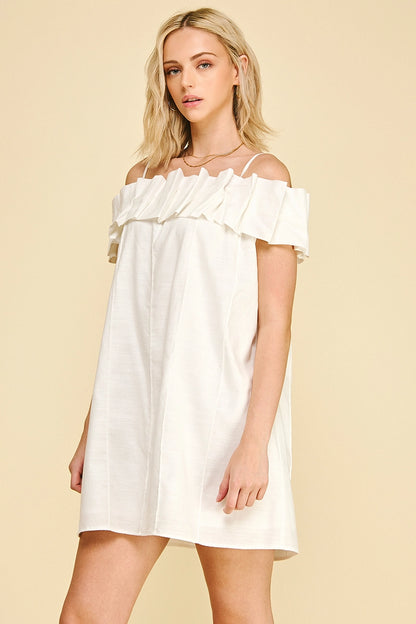Ruffled Off Shoulder Mini Dress - Off White