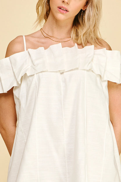Ruffled Off Shoulder Mini Dress - Off White
