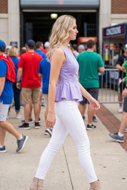 Gameday Boat Neckline Fit and Flare Sleeveless Top - Purple